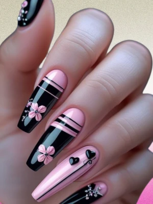 Black Floral Nails