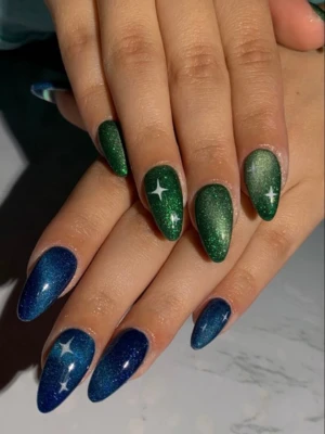 Navy & Green Nails