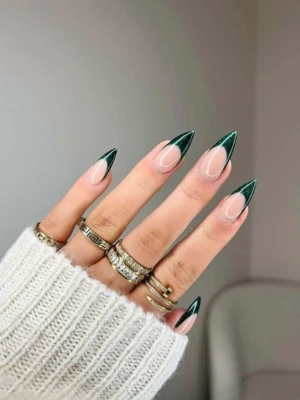 Dark Green French Nail
