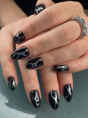 Modern Black Chrome Art Nail