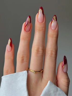 Red and Gold Abstract Nails