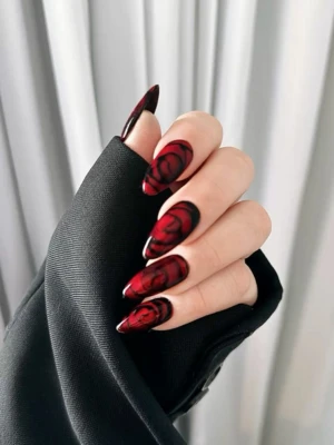 Romantic Black Chrome Blooms Nail