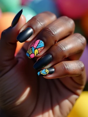  Urban Black Chrome Graffiti Nail