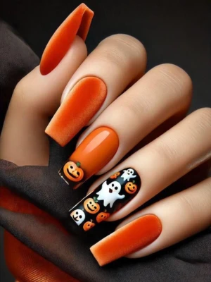 Velvet Pumpkin Nails