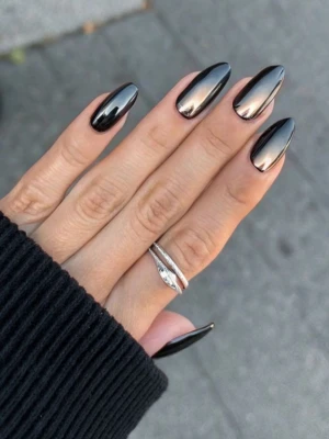 Dark Gray Chrome Nail