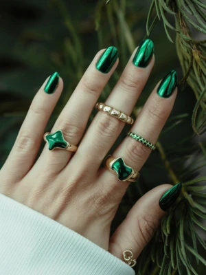 Dark Green Chrome Nail