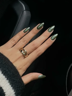 Dark Olive Chrome Nail