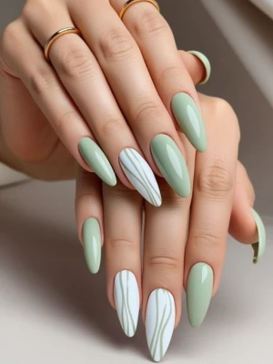 Olive & White Nail