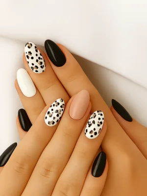 Black and White Leopard Mix Nail