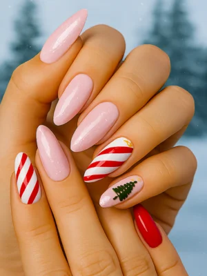 Candy Cane Accents Nails