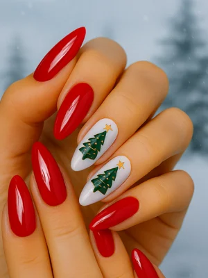 Christmas Tree Almond Nails