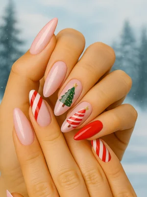 Gingerbread & Candy Canes Nails