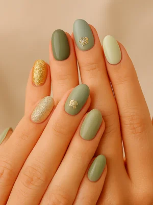 Mismatched Sage Nails