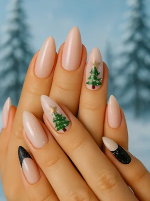 Nude Almond Christmas Nails