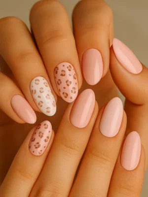Pink and White Leopard Touch Nail