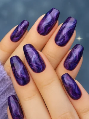 Plum Marble Nails