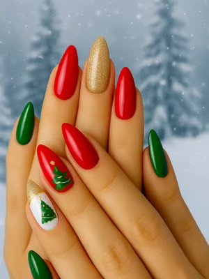 Skittle Almond Christmas Nails