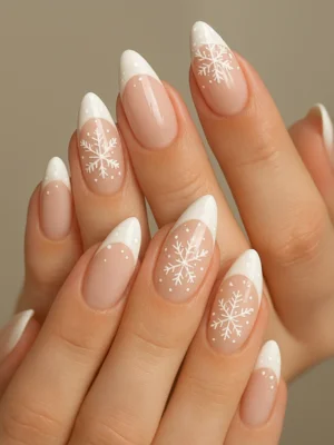 Snowflake Almond Christmas Nails