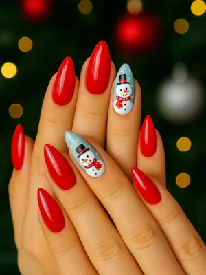 Snowman Almond Christmas Nails