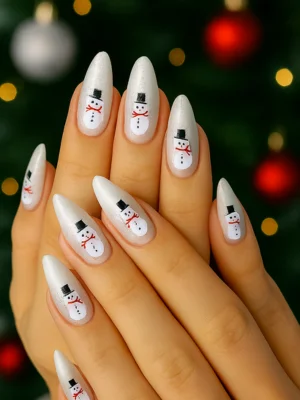 Black & White Almond Christmas Nails