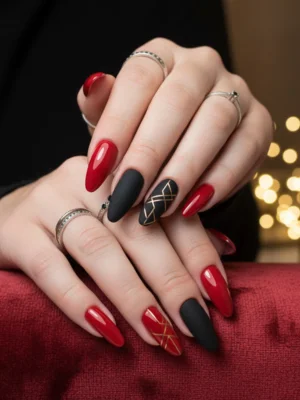 Bold & Fiery Red and Black Nails