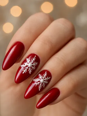 Classic Red Snowflake Nails