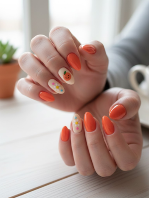 Cute Orange Accents Nails