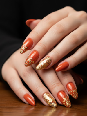 Gold Flake Accents Nails