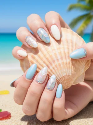 Milky & Blue Nails