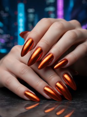 Metallic Orange Nails