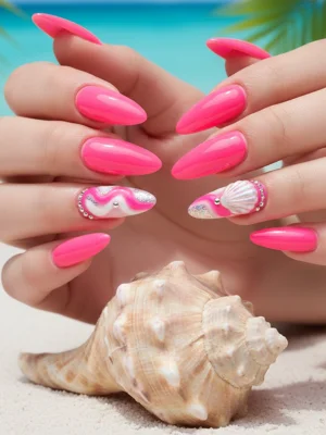 Neon Pink Shell Nails