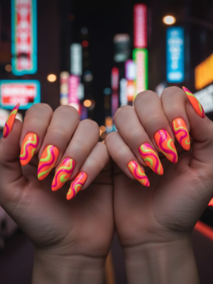 Neon Swirl Nails