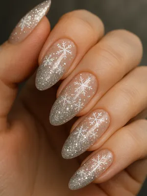 Red French Tip Snowflake Nails