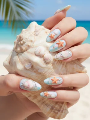 3D Seashells & Starfish Nails