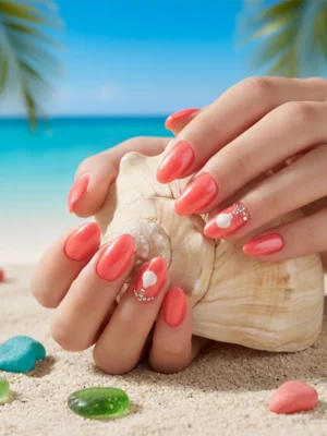 Shimmery Coral Nails
