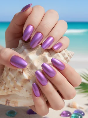 Soft Purple Chrome Nails