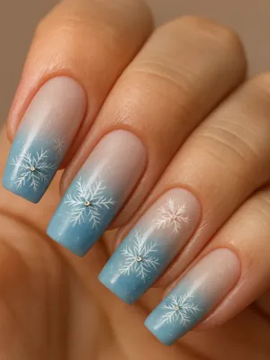 Soft Baby Blue Snowflake Nails