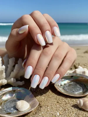 Iridescent White Nails